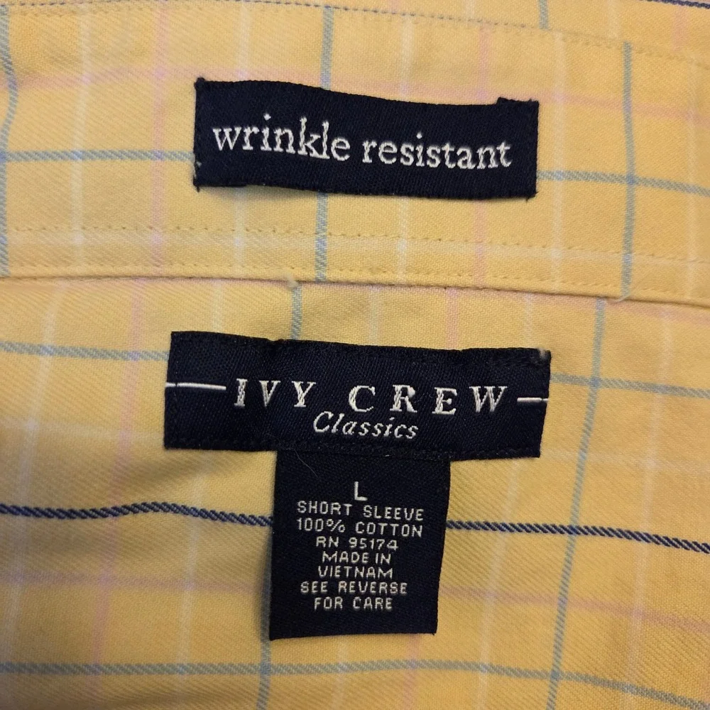 Ivy Crew Classics Men Large Yellow Windowpane Plaid Short Sleeve Button Up Shirt